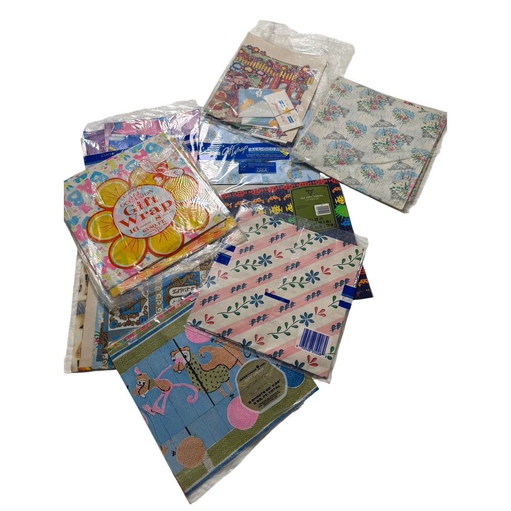 Vintage LOT of Gift Wrap Sheets 10 packs Holiday, birthday, wedding, shower